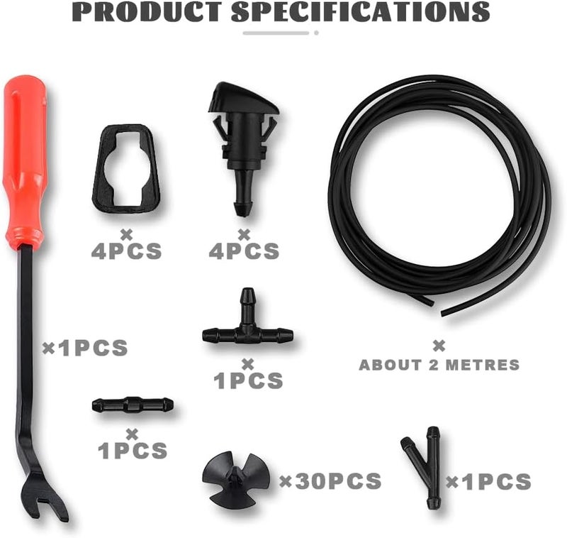 DWARFOO Windshield Washer Hose Kit, 42 In 1 Front Windshield Washer Nozzle Kit, 4805742AB 5116079AA Fluid Hose Connector, Windshield Washer Fluid Hose Compatible with Chrysler Dodge Jeep Ram - Image 2